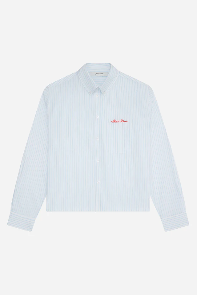 CROPPEDOXFORDSHIRT_WHITEBLUE_FRONT.webp About:blank oxford script shirt - Image 1